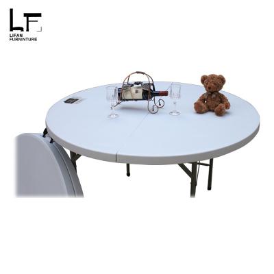 China Outdoor HDPE 4feet Cheap Plastic Round Table Foldable Banquet Dining Table For Sale for sale