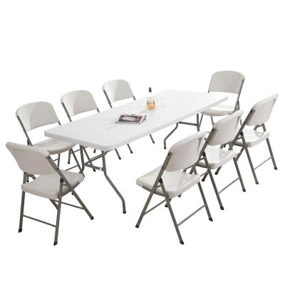 China Outdoor Table Folding 6ft White Plastic Foldable Garden Chairs And Table for sale