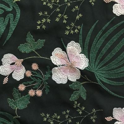 China 2022 fashion style retro breathable cheongsam embroidered green lace chiffon fabric for sale