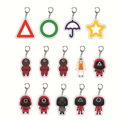 China Acrylic KeyChains Squid Game Key Chains Pendant With PVC Soft Stick Korean TV Series Squd Game Peripheral Products for sale