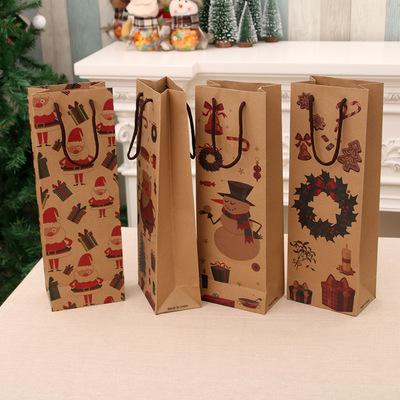 China Custom Kraft Paper Packaging Logo Kraft Paper Box For Red Wine Christmas Gift Bag for sale