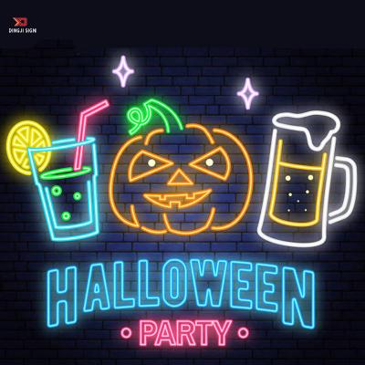 China Halloween Pumpkin Neon Sign Usb Or Buildings Table Decor Neon Light Battery Orange Glowing Pumpkin Led Neon Light Signs for sale