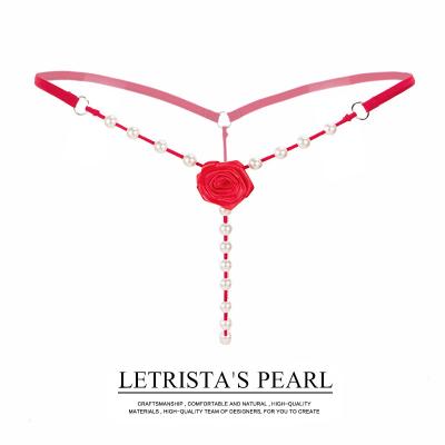 China Wholesale Antibacterial Sexy Underwear G - Women Rose Pearl Thong Panties Ladies T Back String Lingerie for sale