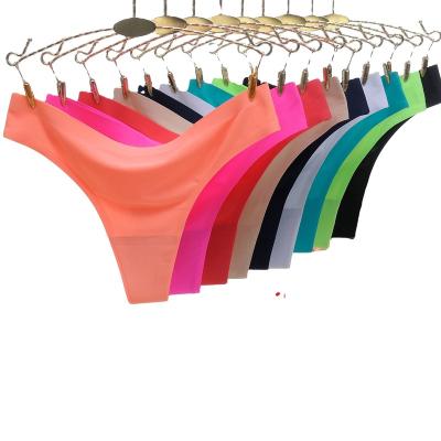 China Antibacterial G-String Cotton Crotch Iced Silk Underwear Women Low Rise Thong Sexy Solid Color T Back Panties for sale