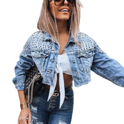 China Embellished denim biker jacket women black lattice jacket 2023 Anti-wrinkle OEM ODM designer denim jacket women new for sale