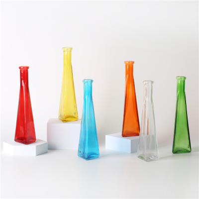 China Multicolor Glass Bottle Mini Vase Modern Colorful Triangle Glass Vase For Holiday Home Decor for sale