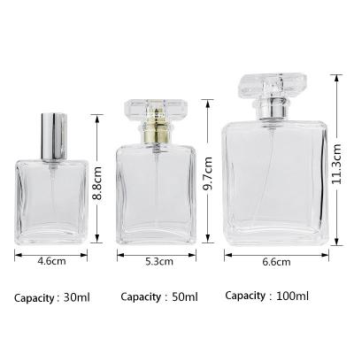 China 50Ml 100Ml Cosmetic Luxury High Quality Beautiful Square Shape Empty Glass Spray Perfume Pump Bottle for sale