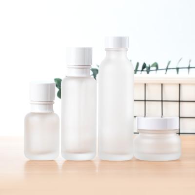 China Household Products Hot Selling 150ml Spot Goat Milk Set Glass Cosmetic Lotion Pump Bottle Scrub Water Essence Face Cream Bottles for sale