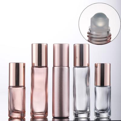 China 5ml 10ml Roller Glass Perfume Bottle Rose Gold Roll On Bottle Cosmetic Essential Oil Cosmetic Rose Packaging for sale