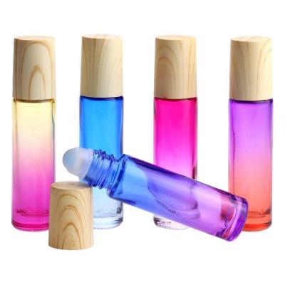 China Wholesale Custom Recyclable Thicken 10ml Frosted Gradient Color Essential Oil Glass Roller Bottles For Perfume for sale