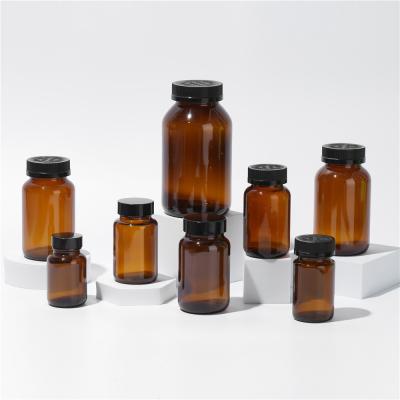 China Medicine 60 75 100 120150 200ml Amber Glass Capsule Bottle Jar with Plastic Lid for Supplement Pills Packaging for sale