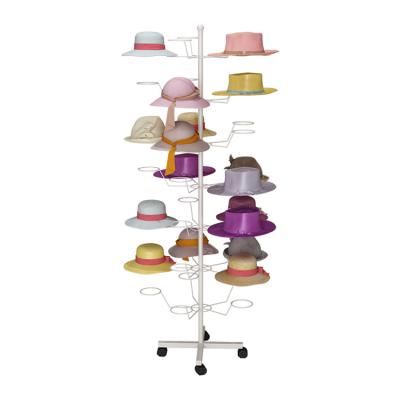 China Mordern Wholesale Floor Standing Multi-Row Adjustable Hat Rack Metal Baseball With Wheels for sale