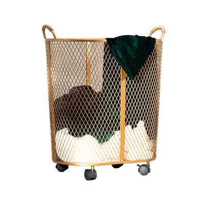 China Nordic Sustainable Bathroom Clothes Storage Dirty Basket Household Gold Laundry Basket With Handles And Wheel for sale