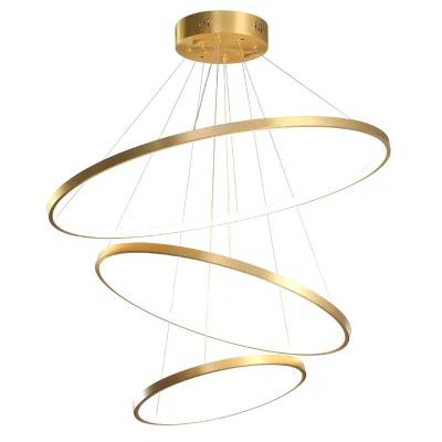 China Adjustable Pendant Light Stainless Steel LED Crystal Chandeliers 3 Rings LED Modern Ceiling Light Fixture for sale