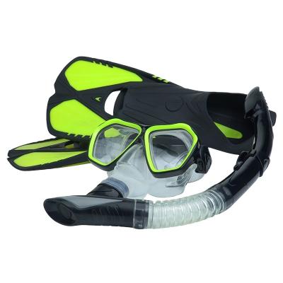 China 3 Pieces Full Silicone Snorkeling Flippers And Kit Silicone Waterproof Professional Diving Dry Breathing Tube Full With Anti Fog Diving Mask for sale