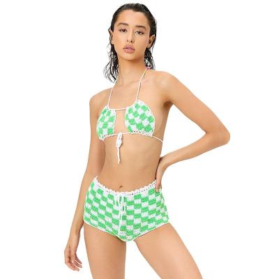 China Newest Women Handmade Crochet Swimsuit Windproof 2 Piece Swimsuit Knitting See Bikini for sale