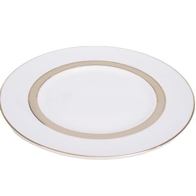 China Wholesale Viable White Glazed Round Shape Porcelain Ceramic Dinner Dish With Gold Rim for sale