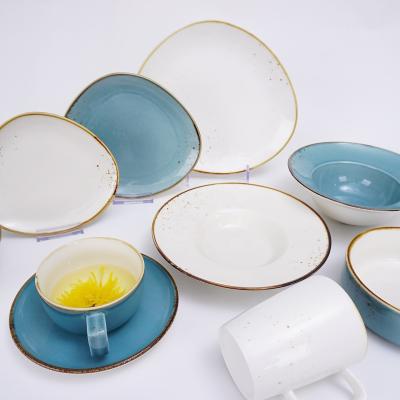 China Restaurant Hotel Catering Durable Ceramic Color Glaze Printed Plates Porcelain Ceramic Dishes for sale