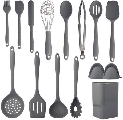 China Sustainable Cookware Set Silicone Kitchen Utensil Set Silicone 15PCS Non-Stick Bases Heat Resistant Silicone Kitchen Tool Kit for sale