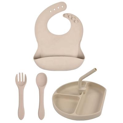 China Made from 100% Silicone Food Grade Safe Infant Baby Dishwasher Led Weaning Feeding Supplies for Toddlers Baby Feeding Set Self Eating Utensils Set with Bib for sale