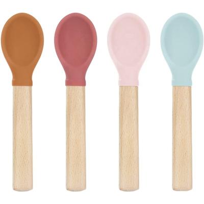 China Completely Food Safe Durable Food Grade Silicone Baby Administers Silicone Spoon Tips For Toddlers Baby Utensils Silicone Baby Self Feeding Feeding Spoons for sale