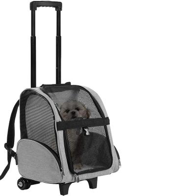 China Removable Breathable Rolling Carrier Travel Backpack Luxury Pet Travel Carrier Straps With Double Wheels TELESCOPING HANDLE for sale