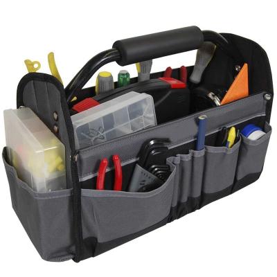 China Multi Heavy Duty Polyester Mechanic Electrician Hard Base Pockets Tool Storage Bag Organizer For Hardware DIY Tool Bucket for sale