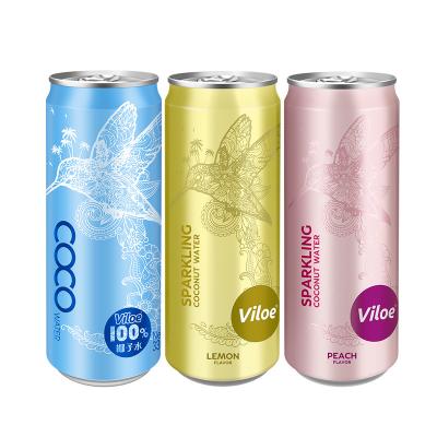 China Extracted Directly From Fresh Coconut Viloe Soft Drink Carbonated Drink Tinned Coconut Water Sparkling Juice for sale