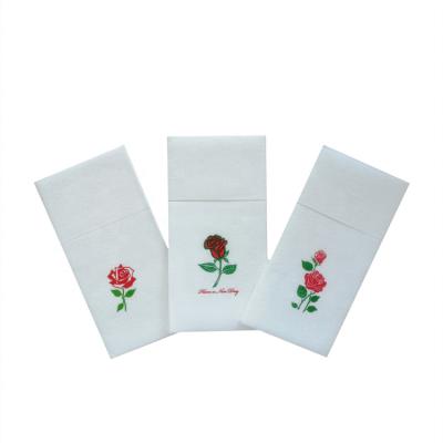 China Rose Flower Pattern Handmade Airlaid Printed Dinner Napkins for sale