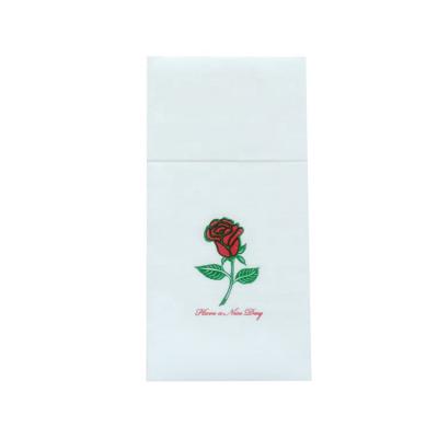 China Printed Airlaid Dinner Napkins Knife Fork Spoon Napkin With Rose Flower Pattern for sale