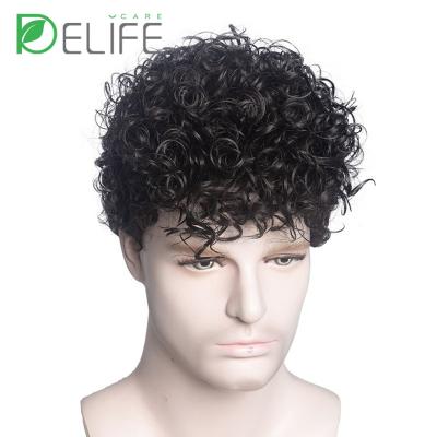 China Realistic Short Curly Hair Chemical Fiber Wig Head Fluffy Realistic Men's Wigs Handsome Short Hair Fashion Men's Wigs for sale