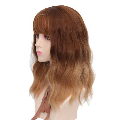 China Water Wave Brown Gradient Water Waves Wigs For Women 19 Inch Wigs With Bangs Synthetic Curly Hair for sale