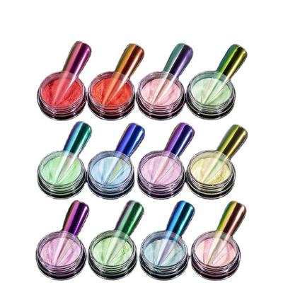 China Holographic Glitter Nail Aurora Iridescent Manicure Pigment Rainbow Excellent Nail Art Effect Mermaid Chrome Nail Powder Mirror Effect for sale