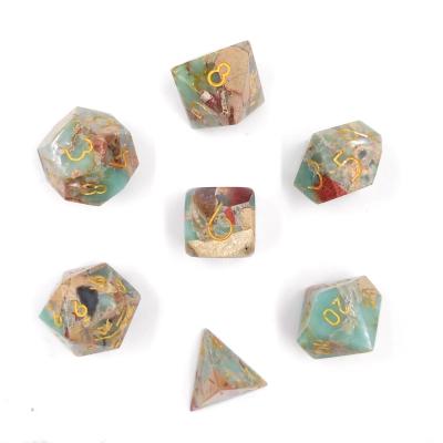 China Handmade Custom Synthetic Stone Table Game MBWS Snakeskin Jasper Polyhedral Game Dice Set for sale