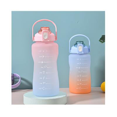 China Viable mobile phone 8022-1 1500ml support Amazon gradient frosted large capacity sports kettle straw cup space plastic water cup bottle for sale