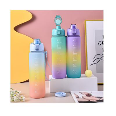 China Viable Mobile Phone 8027 1100ml Support Amazon Gradient Frosted Large Capacity Sports Kettle Straw Cup Space Plastic Water Cup Bottle for sale