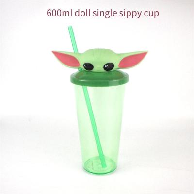 China 6160-3 20oz Single Wall Straw Single Layer Plastic Cup With Lid Cartoon Doll Straw Cups Gift Mug Support Creative Logo Custom for sale