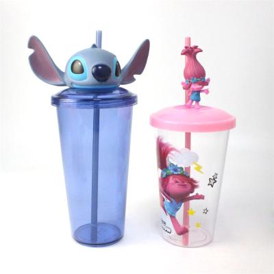 China 20oz 25oz Straw Single Wall Single Layer Plastic Cup With Lid Cartoon Doll Straw Cups Gift Mug Support Creative Logo Custom for sale