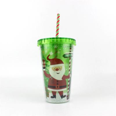 China Hot Selling 12oz Double Wall Straw Plastic Cup With Flat Lid Christmas Gift Tumbler Supports Personalized Customization for sale