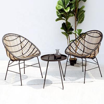 China Modern Steel and Rattan Wicker 3Pcs Conversation Bistro Set for Patio for sale