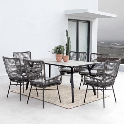 China Modern Outdoor Wicker Furniture Rattan Raw Dining Table Chair Set in Aluminum Tube for sale