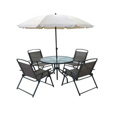 China Modern Folding Table And Chair Outdoor Garden Dining Furniture Set With Umbrella In Vogue for sale