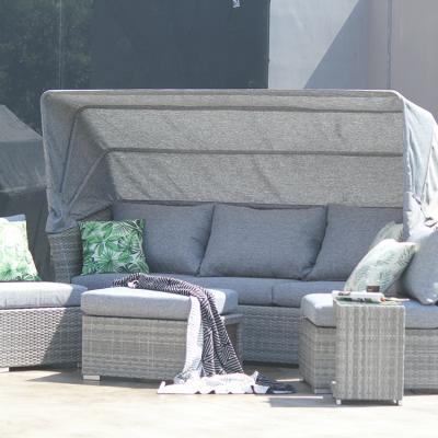 China Modern Outdoor Garden Furniture Wicker Sofa Lounge Set With Canopy for sale