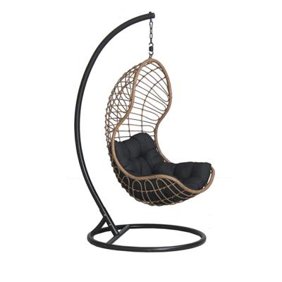 China Strong.durable outdoor rattan patio swing hanging chair with metal stand and cushion for sale