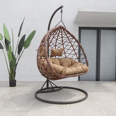 China Strong.durable metal stand garden patio wicker rattan swing egg hanging chair with cushion for sale