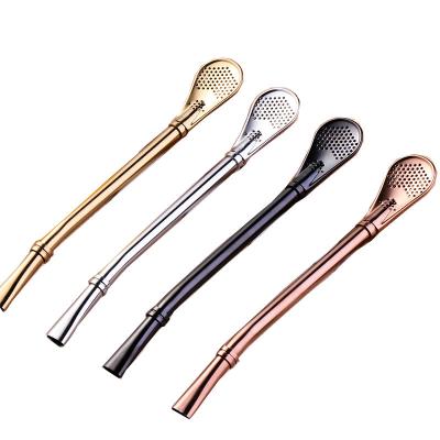 China Stainless Steel Viable Straw Spoon Tea Filter Drinking Yerba Mate Tea Straws Reusable Tea Tools Washable Bar Accessories for sale