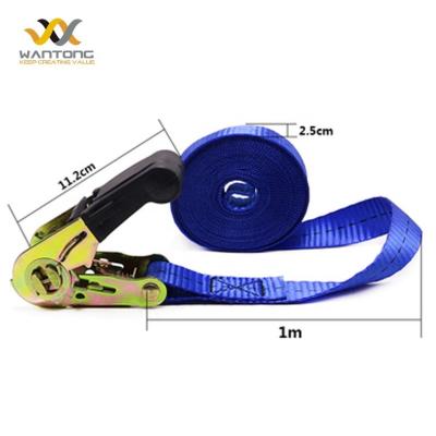 China Cargo Control 1 Inch 25mm Heavy Duty Polyester Ratchet Webbing With Rubber Handle Cargo Lashing Tie Down Belt Straps for sale