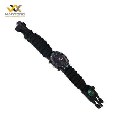 China Portable Survival Tools Multifunctional Outdoor Camping Braided Paracord Survival Watch Multifunctional Braided Paracord Survival Watch With Fire Flint for sale