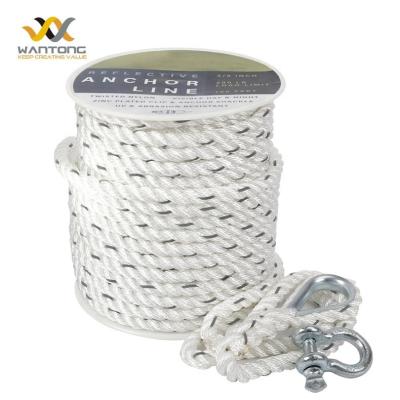 China Mooring 3/8 Inch x 100 Feet High Performance Durable Twisted Nylon Rope Nylon Reflective Anchor Line With Marine Shackle Line for sale