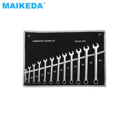 China Stainless Steel 12pcs 8-24mm Gear Ring Chrome Vanadium Combination Wrench Ratchet Spanner A Set for sale